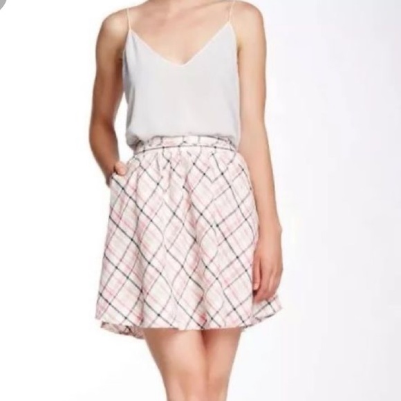 Joie Dresses & Skirts - Joie Plaid Linen Aline skirt pink white black M